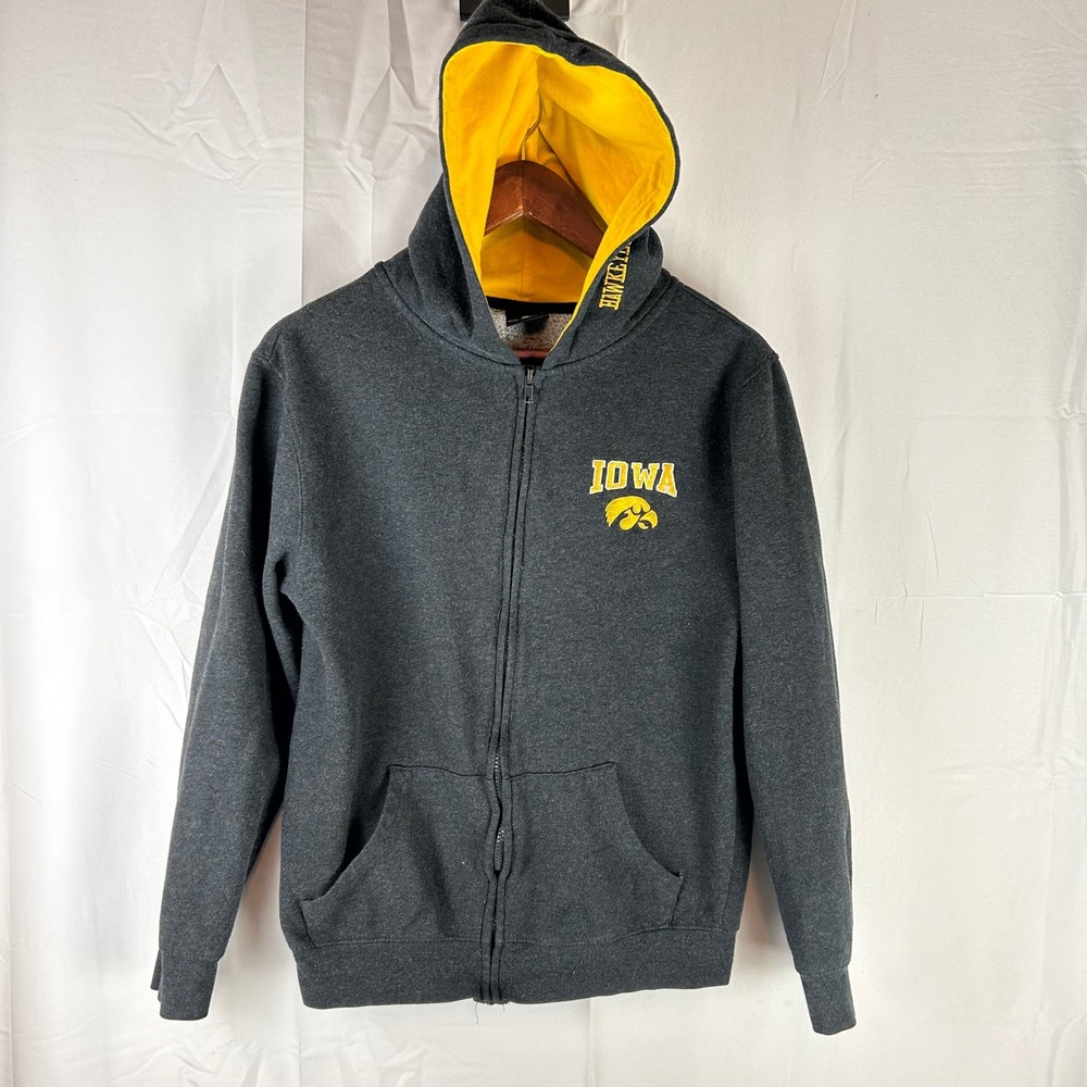 Iowa Hawkeyes Hoodie Mens Small Charcoal Grey Yellow Full Zip Colosseum